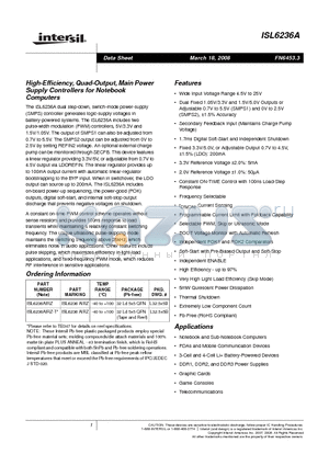 ISL6236AIRZ-T datasheet - High-Efficiency, Quad-Output, Main Power Supply Controllers for Notebook Computers