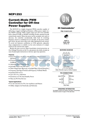 NCP1253BSN65T1G datasheet - Current-Mode PWM Controller for Off-line Power Supplies