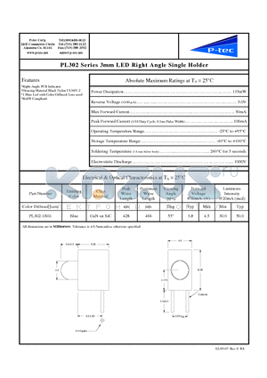 PL302-1B01 datasheet - 3mm LED Right Angle Single Holder