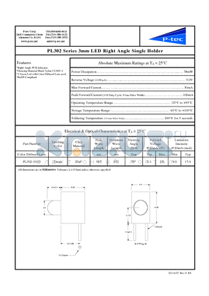 PL302-1G13 datasheet - 3mm LED Right Angle Single Holder