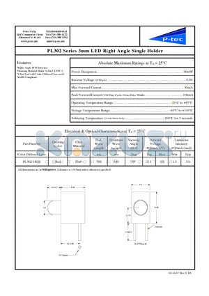 PL302-1R24 datasheet - 3mm LED Right Angle Single Holder