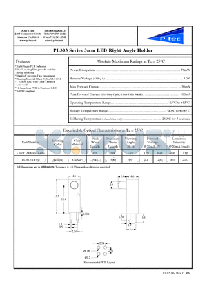 PL303-1Y01 datasheet - 3mm LED Right Angle Holder