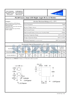 PL309-1R1G1213 datasheet - 3mm LED Right Angle Bi-Level Holder