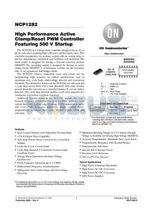 NCP1282BDR2G datasheet - High Performance Active Clamp/Reset PWM Controller Featuring 500 V Startup