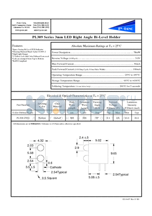 PL309-2Y01 datasheet - 3mm LED Right Angle Bi-Level Holder