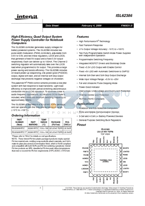 ISL62386HRTZ-T datasheet - High-Efficiency, Quad Output System Power Supply Controller for Notebook Computers