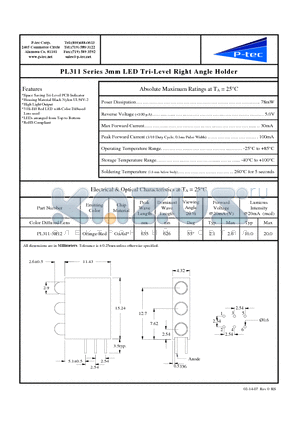 PL311-3R12 datasheet - 3mm LED Tri-Level Right Angle Holder