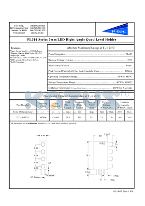 PL314-4Y01 datasheet - 3mm LED Right Angle Quad Level Holder