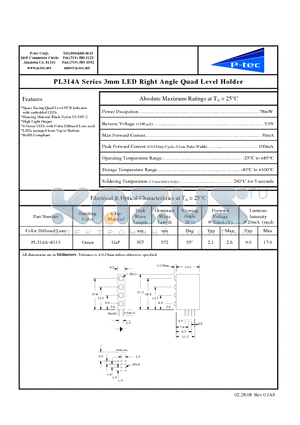 PL314A-4G13 datasheet - 3mm LED Right Angle Quad Level Holder