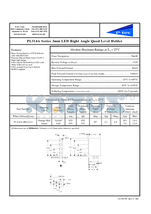 PL314A-4RG1213 datasheet - 3mm LED Right Angle Quad Level Holder