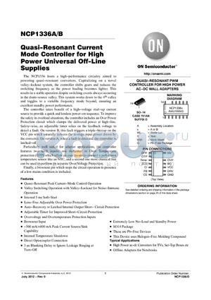 NCP1336B datasheet - Quasi-Resonant Current Mode Controller for High Power Universal Off-Line Supplies