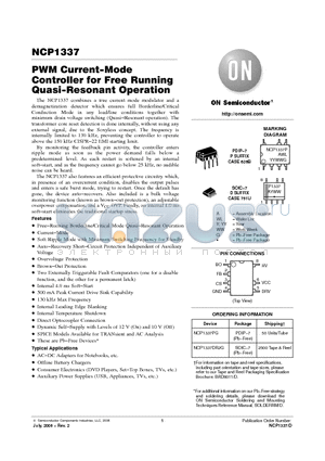 NCP1337 datasheet - PWM Current−Mode Controller for Free Running Quasi−Resonant Operation