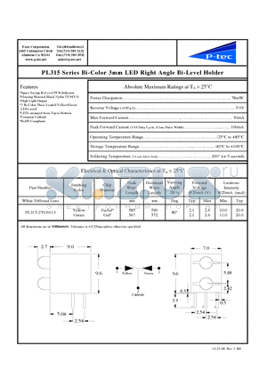 PL315-2YG0113 datasheet - Bi-Color 3mm LED Right Angle Bi-Level Holder