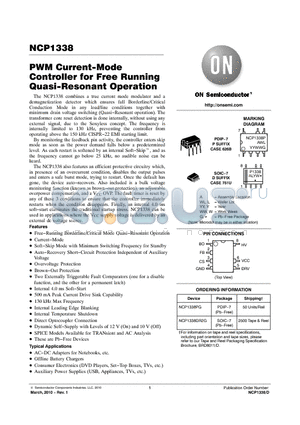 NCP1338DR2G datasheet - PWM Current-Mode Controller for Free Running Quasi-Resonant Operation