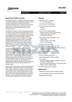 ISL6244CRZ datasheet - Multi-Phase PWM Controller