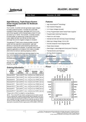 ISL62392IRTZ-T datasheet - High-Efficiency, Triple-Output System Power Supply Controller for Notebook Computers