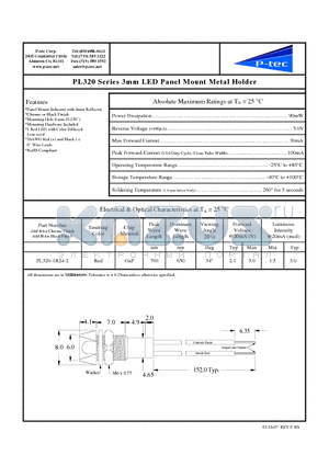 PL320-1R24-2 datasheet - 3mm LED Panel Mount Metal Holder
