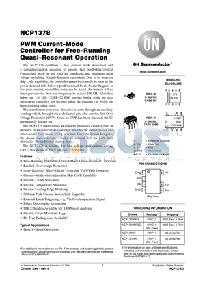 NCP1378 datasheet - PWM Current−Mode Controller for Free−Running Quasi−Resonant Operation