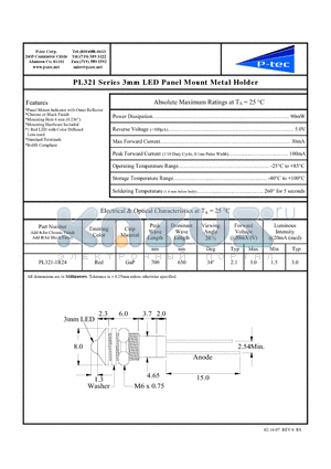 PL321-1R24 datasheet - PL321 Series 3mm LED Panel Mount Metal Holder