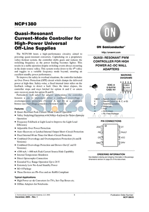 NCP1380ADR2G datasheet - Quasi-Resonant Current-Mode Controller for High-Power Universal Off-Line Supplies