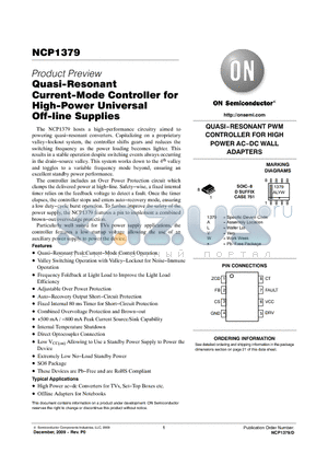 NCP1379DR2G datasheet - Quasi-Resonant Current-Mode Controller for High-Power Universal Off-line Supplies