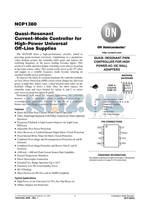 NCP1380BDR2G datasheet - Quasi-Resonant Current-Mode Controller for High-Power Universal Off-Line Supplies