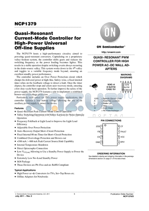 NCP1379_11 datasheet - Quasi-Resonant Current-Mode Controller for High-Power Universal Off-line Supplies