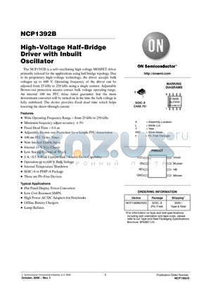 NCP1392BDR2G datasheet - High-Voltage Half-Bridge Driver with Inbuilt Oscillator