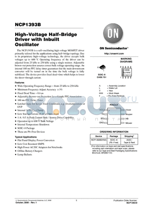 NCP1393BDR2G datasheet - High-Voltage Half-Bridge Driver with Inbuilt Oscillator