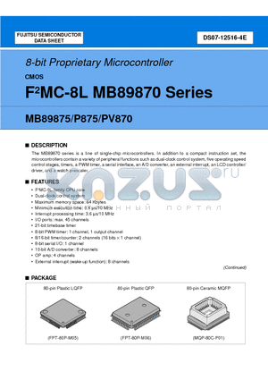 MB89P875 datasheet - 8-bit Proprietary Microcontroller