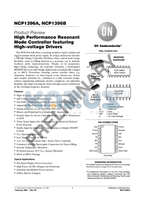 NCP1396A datasheet - High Performance Resonant Mode Controller featuring High−voltage Drivers