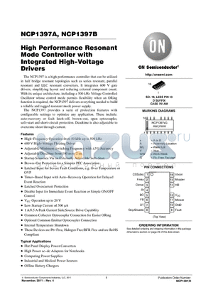 NCP1397A datasheet - High Performance Resonant Mode Controller with Integrated High-Voltage Drivers