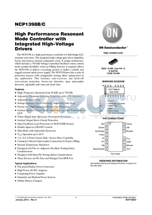 NCP1398C datasheet - High Performance Resonant Mode Controller with Integrated High-Voltage Drivers