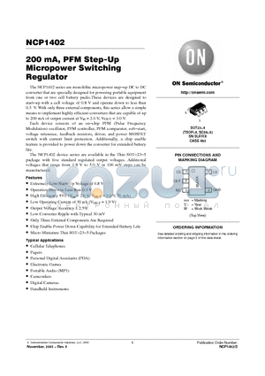 NCP1402 datasheet - 200 mA, PFM Step-Up Micropower Switching Regulator