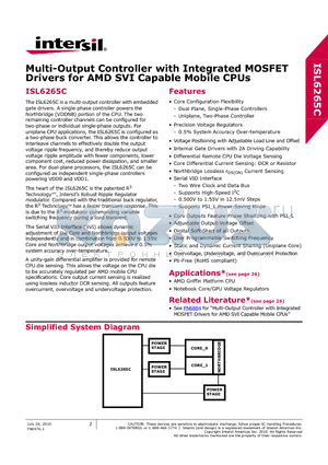 ISL6265CHRTZ-T datasheet - Multi-Output Controller with Integrated MOSFET Drivers for AMD SVI Capable Mobile CPUs