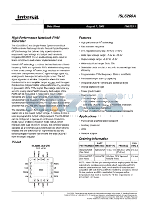 ISL6269ACRZ datasheet - High-Performance Notebook PWM Controller