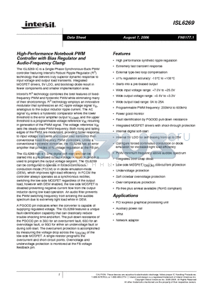 ISL6269 datasheet - High-Performance Notebook PWM Controller with Bias Regulator and Audio-Frequency Clamp
