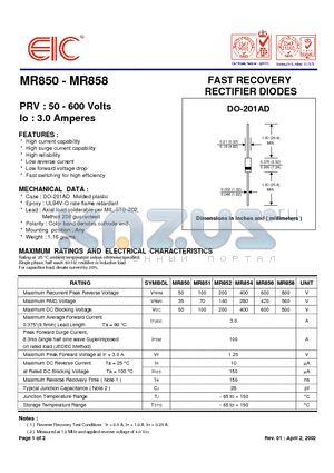 MR850 datasheet - FAST RECOVERY RECTIFIER DIODES