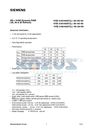 HYB3164160AT-40 datasheet - 4M x 16-Bit Dynamic RAM