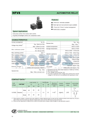 HFV8 datasheet - AUTOMOTIVE RELAY