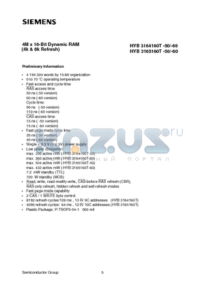 HYB3164160T datasheet - 4M x 16-Bit Dynamic RAM