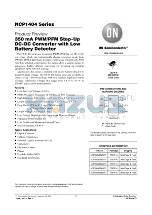 NCP1404 datasheet - 350 mA PWM/PFM Step-Up DC-DC Converter with Low Battery Detector