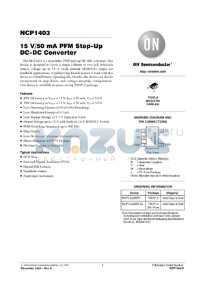 NCP1403SNT1 datasheet - 15 V/50 mA PFM Step−Up DC−DC Converter