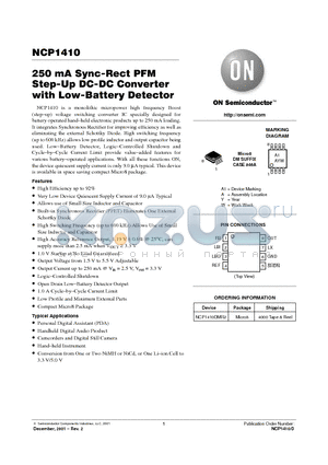 NCP1410 datasheet - 250 mA Sync-Rect PFM Step-Up DC-DC Converter with Low-Battery Detector