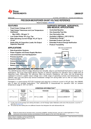 LM4040C25-EP datasheet - PRECISION MICROPOWER SHUNT VOLTAGE REFERENCE