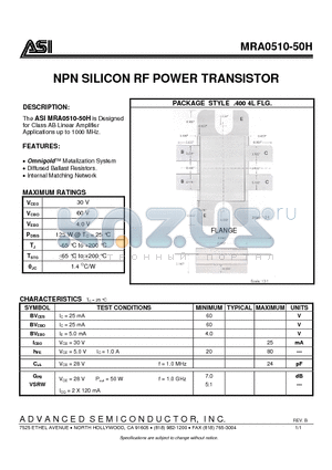 MRA0510-50H datasheet - NPN SILICON RF POWER TRANSISTOR