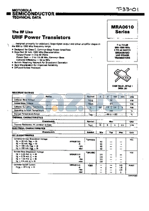 MRA0610 datasheet - THE RF LINE UHF POWER TRANSISTORS