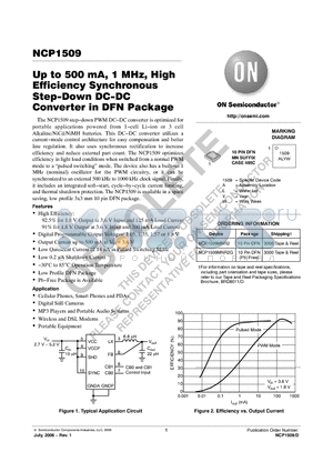 NCP1509MNR2 datasheet - Up to 500 mA, 1 MHz, High Efficiency Synchronous Step−Down DC−DC Converter in DFN Package