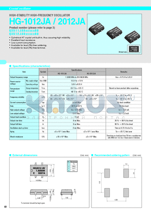 HG-2012JA datasheet - HIGH-STABILITY HIGH-FREQUENCY OSCILLATOR