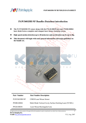 PAW3601DH-NF datasheet - laser diode form a complete and compact laser mouse tracking system